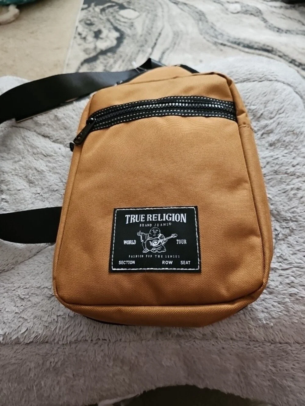 True Religion Tan & Black Crossbody Sling Bag